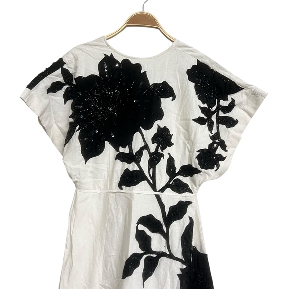 New Karen Millen Linen Cotton Hand Embellished Bow Detail Midaxi Midi Dress - Picture 5 of 9